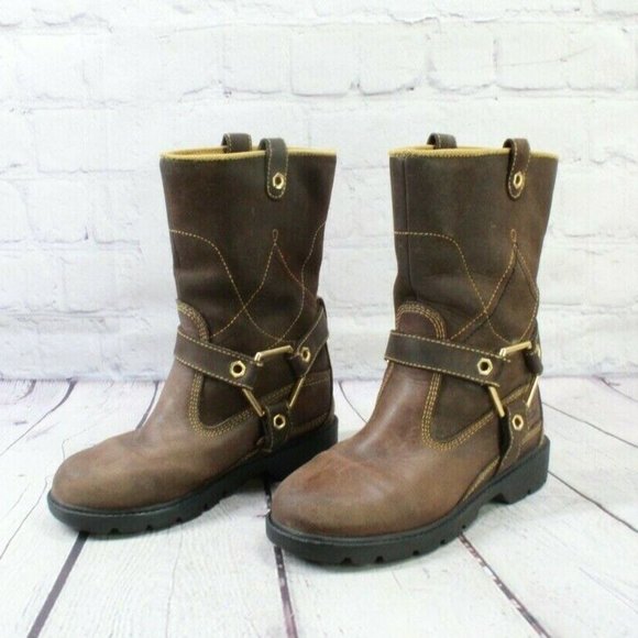 Timberland Brown Leather Pull On Mid Calf Harness Boots Size 13 - Picture 2 of 9